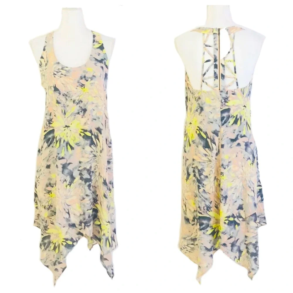 BCBGMaxAzria Clarissa Floral Asymmetric Hem Cocktail Dress Yellow Sz 6 - Picture 1 of 9